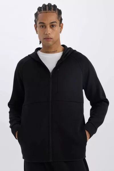DeFactoFit Slim Fit Strakke Hoodie van Scuba Duikstof met Rits Sporttrui AU