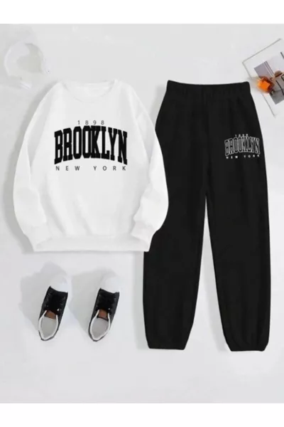 Women's Brooklyn New York Printed Oversized Crewneck Tracksuit