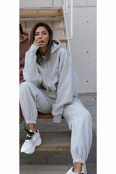 Серый спортивный костюм оверсайз 2 нити