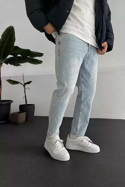 Мужская джинсовая рубашка с кислотной стиркой в стиле бойфренд