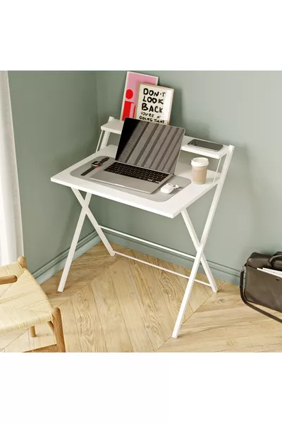 Table d'ordinateur portable élégante et durable avec pieds en métal non vacillants, bureau pliant, table de travail pour ordinateur portable