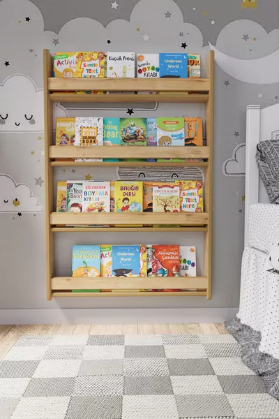 Libreria per bambini Montessori in MDF a 4 ripiani * cm - Rovere Zaffiro