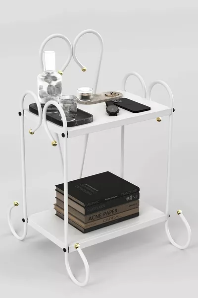 Бергама Ретро кован метален нощен шкаф бял