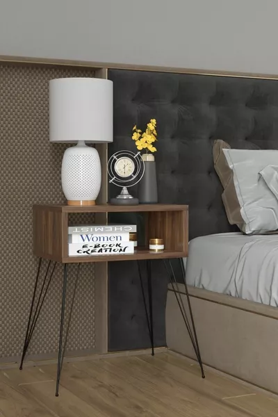 طاولة جانبية معدنية بأرجل خشب الجوز من إيليت