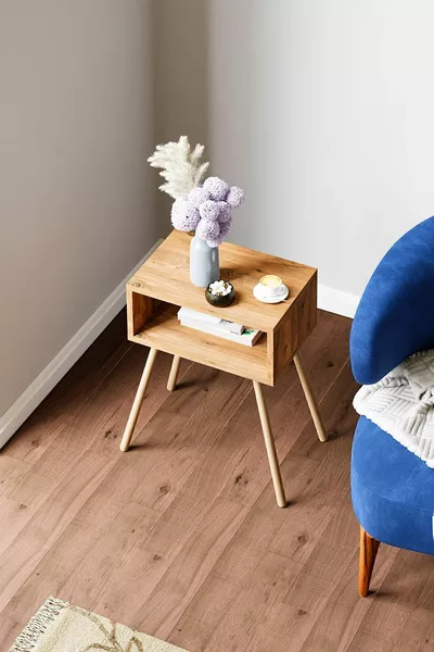 Houten Nachtkastje met Planken en Poten - Atlantische Dennen