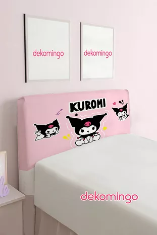 Housse de tête de lit pour lit simple KUROMI avec motif rose à trois motifs