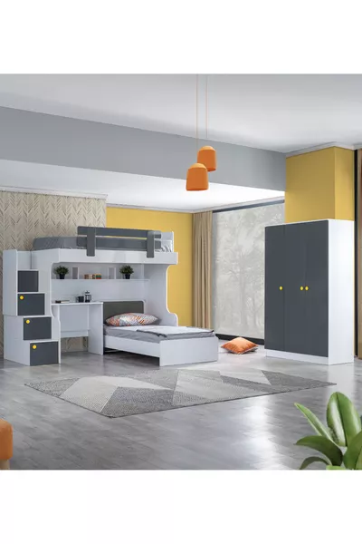 Ranza, Letto a Castello Metris con Scrivania e Armadio a 3 Ante