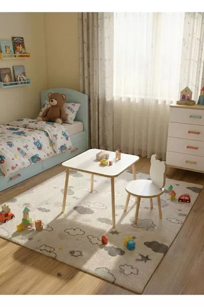 Set Tavolo e Sedie per Bambini Tavolo Attività Tavolo da Lavoro 1 Tavolo 1 Sedia Bianco Panda