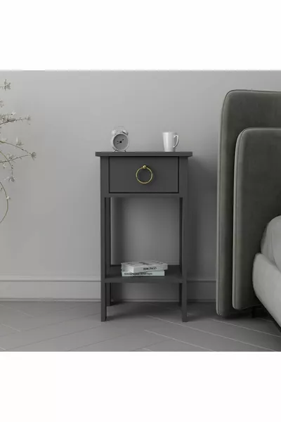 Mandosi Meubels Nachtkastje Antraciet met Gouden Handgreep en Één Lade