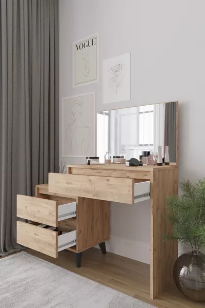 طاولة مكياج فيونا بثلاثة أدراج ومزودة بمرآة