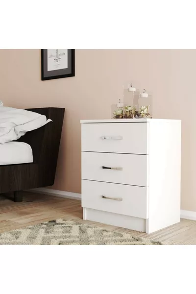 White 3-Drawer Nightstand