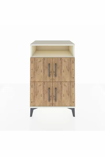 خزانة جانبية هيفريون بطابقين وأربعة أبواب بلون حجر القمر والصنوبر