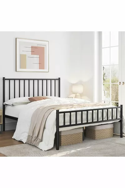 Lit en métal, Lit en métal Çınar disponible en noir, blanc et or, pour deux personnes