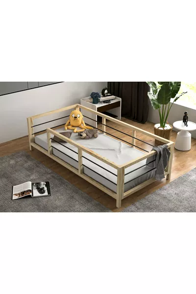 Yap-sa Home Aksa-montessori Metalen Rand Beschermde Natuurlijke Houten Babykamer- en Kinderbed