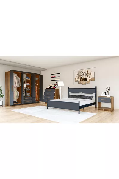 طقم غرفة نوم متالا، رمادي فحمي، بستة أبواب