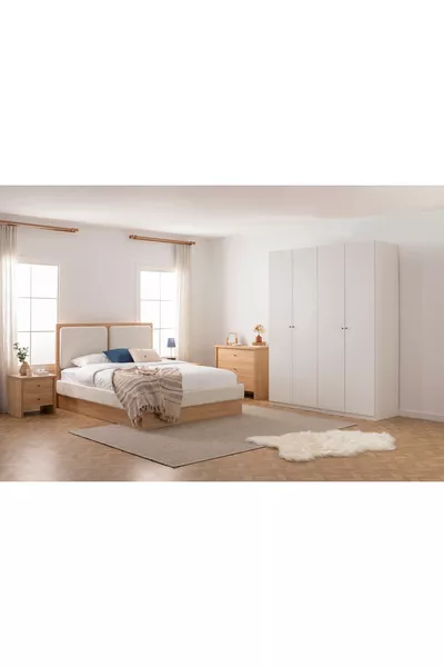 Luna Nox, Pandia Bedroom Set, White Wardrobe, 4-Door