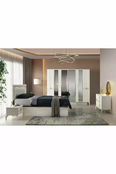 Boekarest Slaapkamer-MDF-Palissander-6 Deurs Met Spiegel-Zonder Bedbodem Met Lattenbodem-Gratis Bezorging En Montage