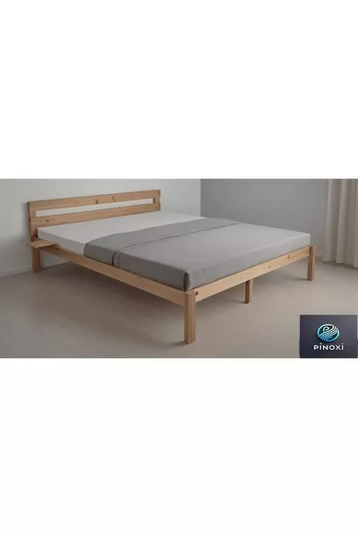 سرير خشبي صلب طبيعي عصري + رف جانبي بسيط للسرير عدد 2 كهدية