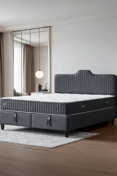 طقم سرير مزدوج مضاد للبكتيريا كامل تقويمي من سلسلة البنفسج مع قاعدة وسُرَّة 3 قطع