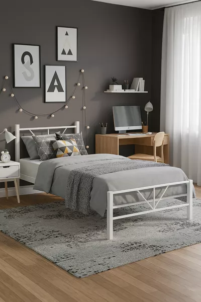 Alchera Tek Kişilik Metal Karyola Beyaz