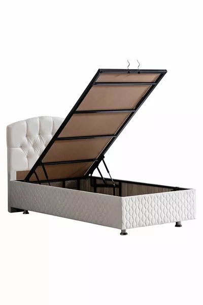 Кровать с изголовьем Efes Baza, комплект матраса Comfort, кремовый