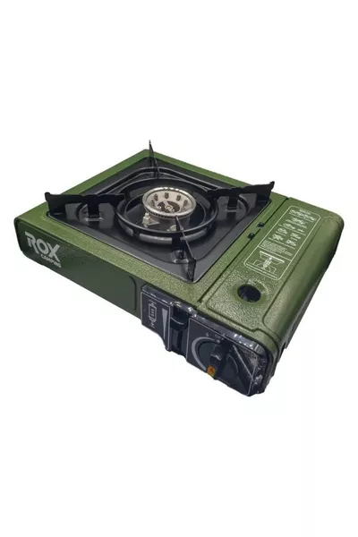 Camping  Réchaud de Camping Portable Simple - Vert Kaki, avec Pare-vent, Entrée de Gaz Supplémentaire