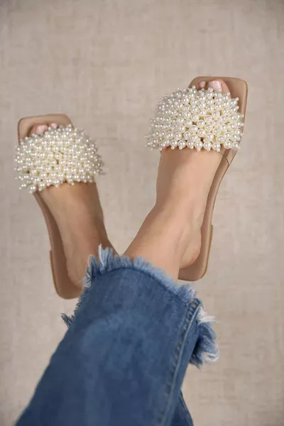 Chaussons à perles pour femme BEIGE