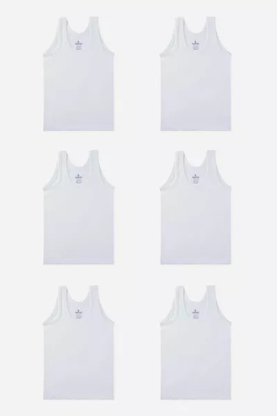 Boys' Cotton Supima Crew Neck Tank Top 6-Pack  White