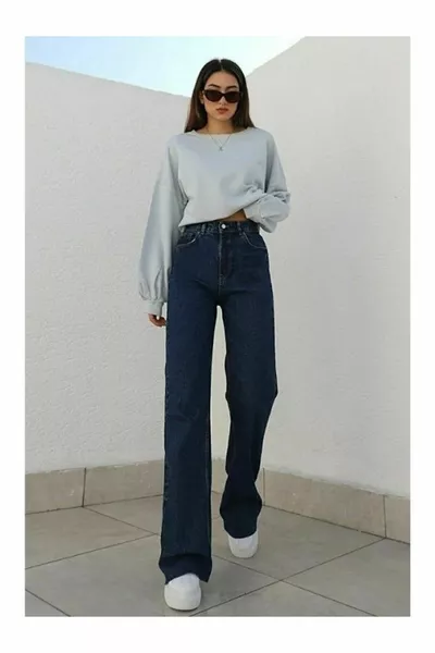 Camelia Gold Icon 's Dark Blue Navy Super Extra High-Waisted Palazzo Loose Jeans