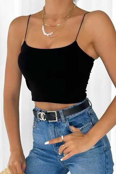 صدرية قصيرة نسائية سوداء بحمالات رفيعة