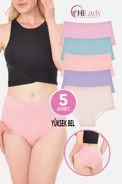 سروال نسائي مطاطي من القطن عالي الخصر بألوان ناعمة