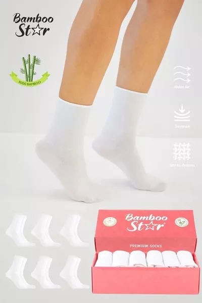 Chaussettes Femme en Bambou Blanches Sans Élastique, Socquettes Premium Sans Couture, Lot de 6, Non Serrantes - Ne Laissent Pas de Traces
