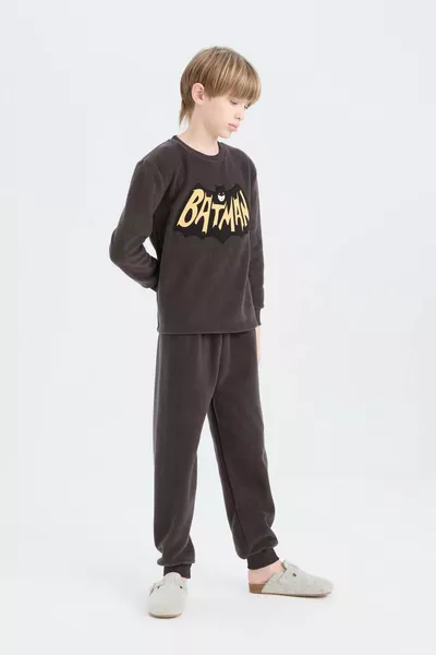 Boys Batman Pajama Set Fleece Long Sleeve Top with Elastic Waist Long Pants CW