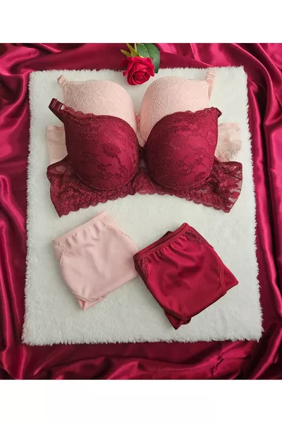 Комплект сутиени с подплънка и банели с дантела, подкрепа за жени, 2 чифта икономичен пакет