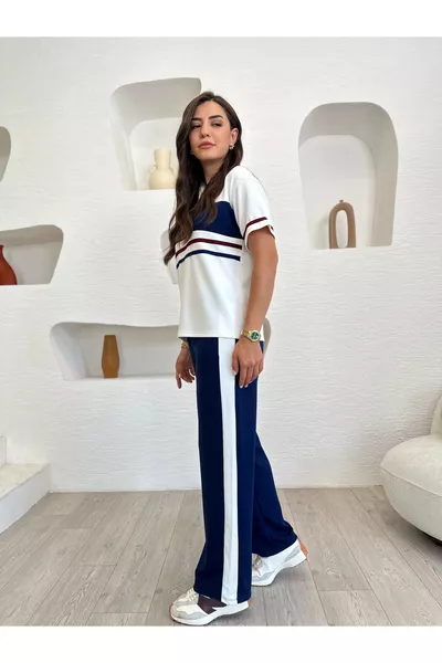 طقم رياضي صيفي علوي وسفلي مريح وأنيق من قماش مودال مخطط مع قطن ومرن