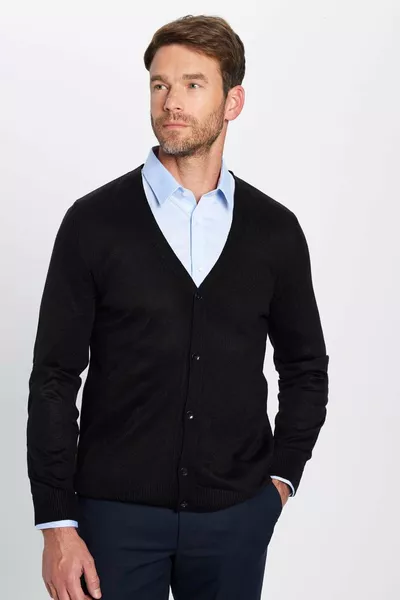 كارديغان رجالي بسحاب ضيق على الجسم، بأزرار، ناعم الملمس، مقاوم للوبر