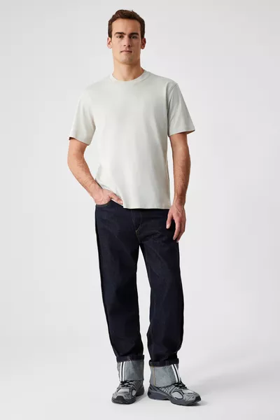 Maglietta da uomo % cotone biologico, tessuto spesso, vestibilità comoda, collo tondo, colore beige chiaro