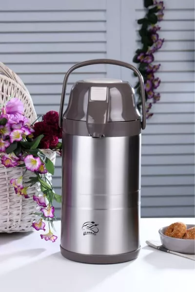 ترمس فولاذي بخاصية الضغط 3.5 لتر  بني