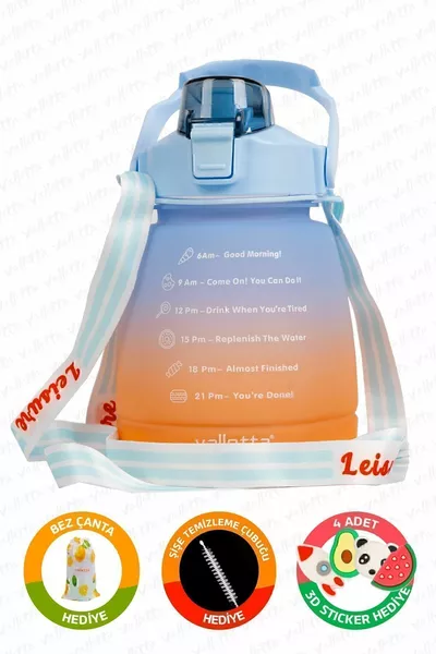 Gourde Motivante Lusca Sans BPA 1,3 L Bleu-Orange, Bouteille d'Eau, Gourde