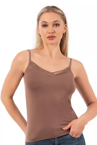 أوزكان  قميص نسائي فاخر من قماش الفيسكوز الساتان، بياقة قابلة للتمدد، مريح، رفيع، بحمالات