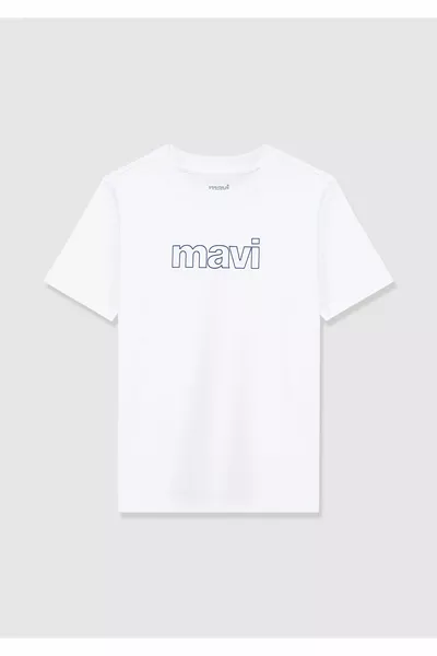 قميص تيشيرت أبيض بطباعة الشعار مقاس عادي / قصّة عادية 