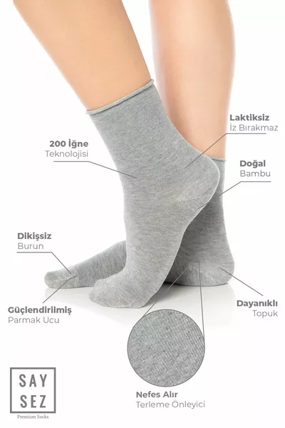 الخيزران المرأة المطاطية رمادي مزيج المقبس سلس الجوارب الفاخرة 3 حزمة / الجوارب غير وسم