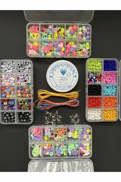 Двойна захар 4 кутии комплект за самостоятелно творчество за бижута, комплект за изработване на колие, гривна и телефонен чар