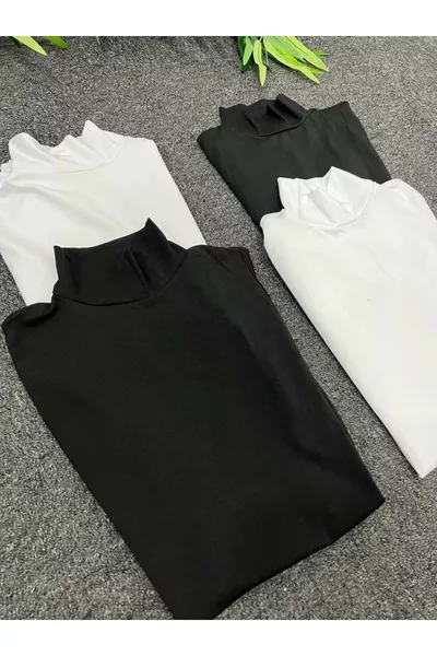 4 Pieces of Black and White Turtleneck Sleeveless Cotton Bodysuit