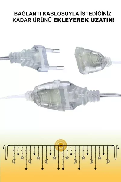 Rideau LED  3 mètres en forme d'étoile et de croissant de lune