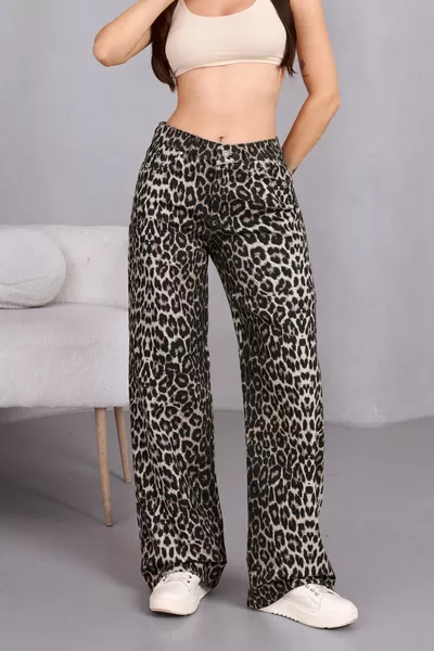 Women's Leopard Print High-Waist Stretch Wide Leg Pants
