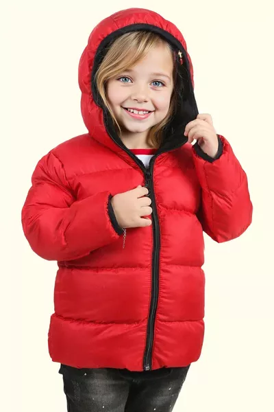 Giacca e Cappotto Invernale Imbottito Impermeabile e Resistente al Vento con Cappuccio in Pile Rosso per Bambina
