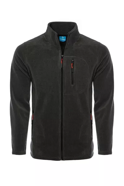 Pile da uomo colore antracite con zip, 3 tasche e collo a barca per attività all'aperto