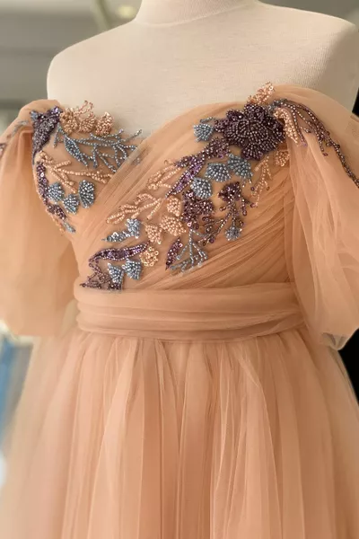 منتصف طول مساء اللباس وسهرة اللباس مع تان رايات والملونة الدانتيل التفاصيل