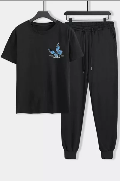 طقم رياضي ثنائي للجنسين بطبعة فراشة